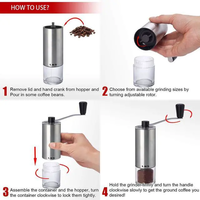 Alt view image 3 of 7 - Manual Coffee Grinder with Ceramic Conical Burr Stainless Steel Hand Crank Mill for Drip Coffee, Espresso, French Press, Turkish Brew