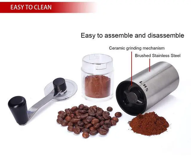 Alt view image 5 of 7 - Manual Coffee Grinder with Ceramic Conical Burr Stainless Steel Hand Crank Mill for Drip Coffee, Espresso, French Press, Turkish Brew
