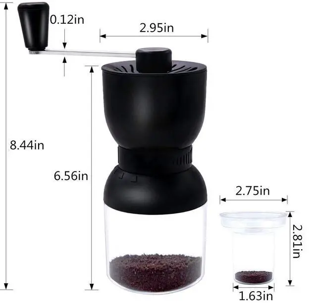 Alt view image 3 of 7 - Manual Coffee Grinder with Ceramic Burrs, Hand Coffee Bean Grinder with 2 Containers Adjustable Coarseness for Home, Office and Travelling
