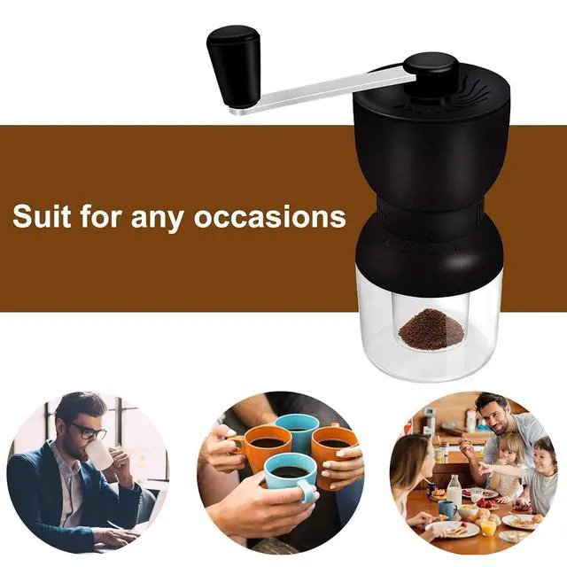 Alt view image 5 of 7 - Manual Coffee Grinder with Ceramic Burrs, Hand Coffee Bean Grinder with 2 Containers Adjustable Coarseness for Home, Office and Travelling