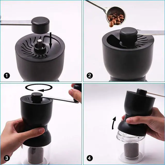 Alt view image 2 of 7 - Manual Coffee Grinder with Ceramic Burrs, Hand Coffee Bean Grinder with 2 Containers Adjustable Coarseness for Home, Office and Travelling