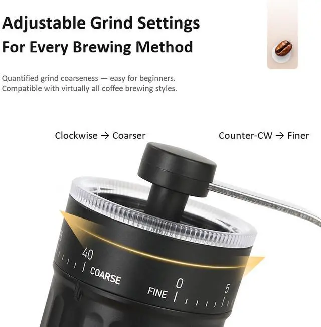 Alt view image 3 of 7 - Manual Coffee Bean Grinder, Hand Coffee Grinder with Ceramic Burr & 40 Adjustable Settings, Portable Hand Crank Small Coffee Grinder for Espresso, Travel & Camping
