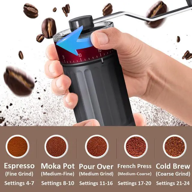 Alt view image 6 of 7 - Manual Coffee Bean Grinder, Hand Coffee Grinder with Ceramic Burr & 40 Adjustable Settings, Portable Hand Crank Small Coffee Grinder for Espresso, Travel & Camping