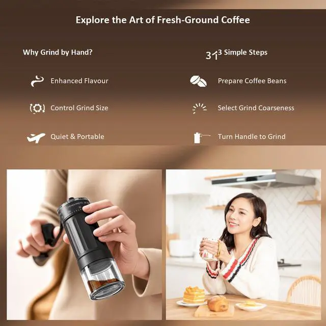 Alt view image 7 of 7 - Manual Coffee Bean Grinder, Hand Coffee Grinder with Ceramic Burr & 40 Adjustable Settings, Portable Hand Crank Small Coffee Grinder for Espresso, Travel & Camping