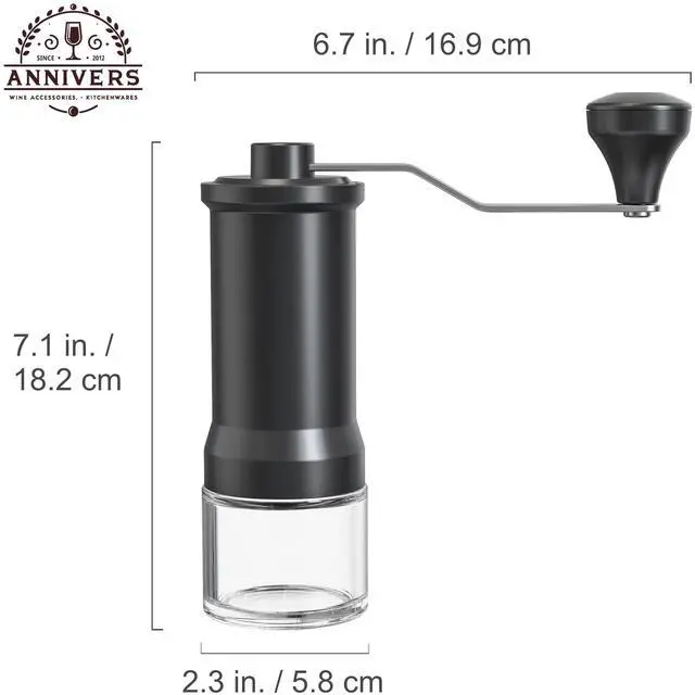 Alt view image 5 of 7 - Manual Coffee Grinder Hand Coffee Bean Grinder Burr Grinder, Adjustable Coarseness Ceramic Burr Glass Jar Stainless Steel Crank Brush, for Espresso French Press Drip, Moulin à Café Manuel