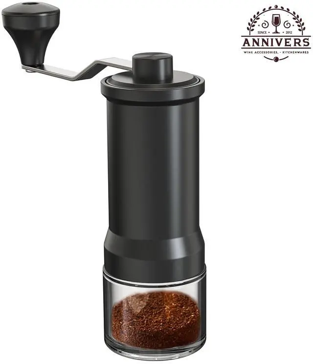 Alt view image 6 of 7 - Manual Coffee Grinder Hand Coffee Bean Grinder Burr Grinder, Adjustable Coarseness Ceramic Burr Glass Jar Stainless Steel Crank Brush, for Espresso French Press Drip, Moulin à Café Manuel