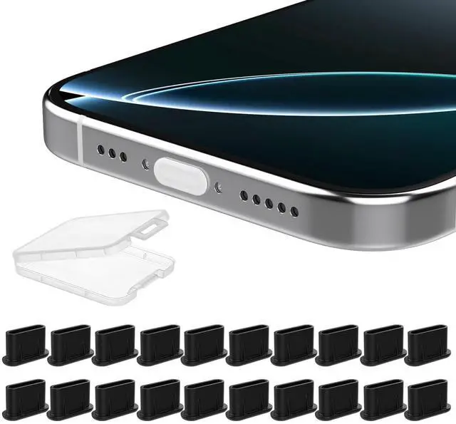 Main image of USB C Dust Plug, 20Pcs Black, Silicone Type C Anti Dust Cover | Silicone USB C Prot Cover+Portable Storage Box Compatible with iPhone 17 16 15 Series, Samsung Galaxy Google Pixel