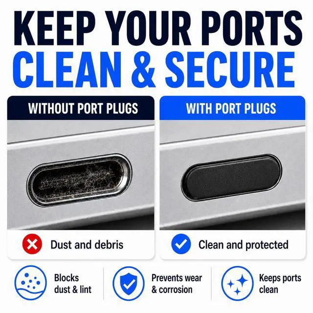 Alt view image 2 of 7 - USB C Dust Plugs Keep Charging Ports Clean for iPhone 15 16 17, Kindle, Samsung, Pixel, MacBook and Android Devices | 10 Pack Port Cover Set with Cleaning Brush (Black)