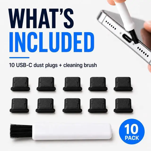 Alt view image 4 of 7 - USB C Dust Plugs Keep Charging Ports Clean for iPhone 15 16 17, Kindle, Samsung, Pixel, MacBook and Android Devices | 10 Pack Port Cover Set with Cleaning Brush (Black)