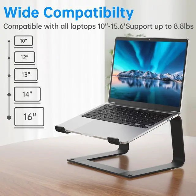 Alt view image 3 of 7 - GleYo Laptop Stand for Desk Detachable Aluminum Computer Riser Portable Metal Notebook Printer Stand Holder Compatible with MacBook Air, Pro, Dell, HP, Lenovo and All 10-16" Laptops, Black