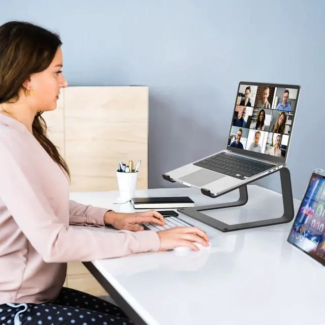 Alt view image 5 of 7 - GleYo Laptop Stand for Desk Detachable Aluminum Computer Riser Portable Metal Notebook Printer Stand Holder Compatible with MacBook Air, Pro, Dell, HP, Lenovo and All 10-16" Laptops, Black