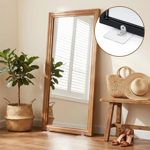 Alt view image 5 of 7 - Mirror Stand for Floor, 20 Pcs No Drill Leaning Mirror Stopper Plastic Mirrors Holder for Living Room Bedroom Bathroom Full Length Floor Mirrors, Stable Support