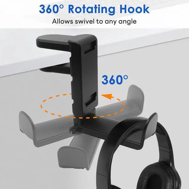 Alt view image 5 of 7 - 3 In 1 PC Gaming Headphone & Controller Stand Holder, Clamp On Headset Hanger with 360° Rotation Hook, Under Desk Cable Clip Organizer Earphone Storage Rack, Universal XBOX PS5 PS4 Switch Gift, Black