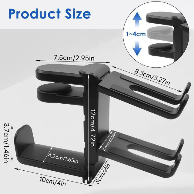 Alt view image 7 of 7 - 3 In 1 PC Gaming Headphone & Controller Stand Holder, Clamp On Headset Hanger with 360° Rotation Hook, Under Desk Cable Clip Organizer Earphone Storage Rack, Universal XBOX PS5 PS4 Switch Gift, Black