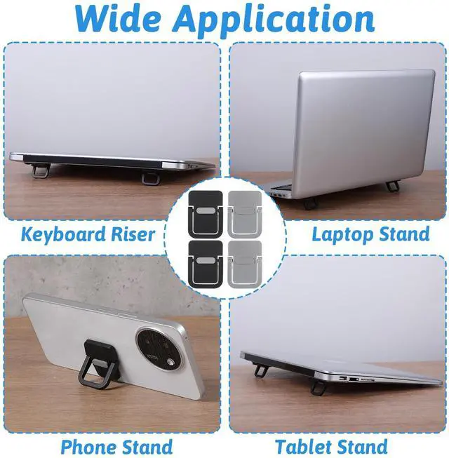 Alt view image 3 of 7 - 4PCS Portable Keyboard Riser Self Adhesive Laptop Stand Invisible Mini Computer Feet for Desk Computer Keyboard Stand Laptop Holder with Anti Slip Silicone(Black+Silver)