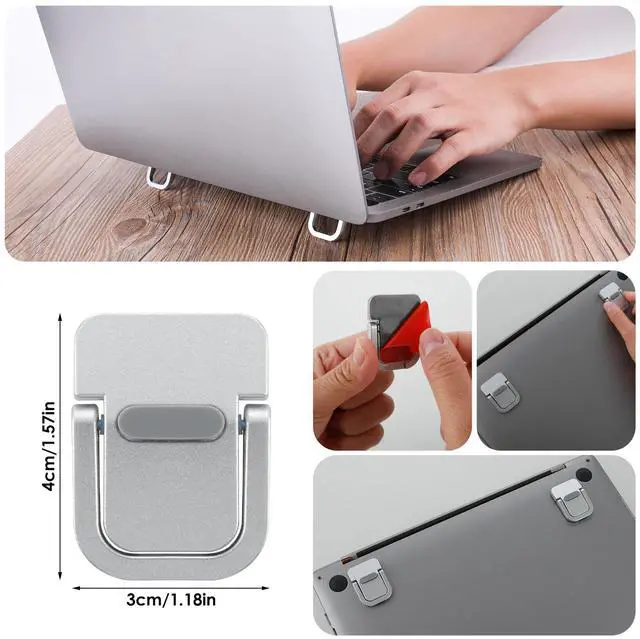 Alt view image 4 of 7 - 2 Pcs Mini Portable Foldable Keyboard Stand for Desk, Invisible Laptop Stand, Self-Adhesive Keyboard Riser Feet for Most Keyboards (Silver), 10.24x4.72 inch