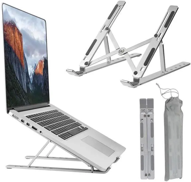 Main image of Adjustable Laptop Stand Ergonomic Aluminum Riser for Desk, Fits 9"-15.6" Laptops Foldable, Portable, Ventilated, Sturdy, Anti-Slip, Ideal for Home & Office