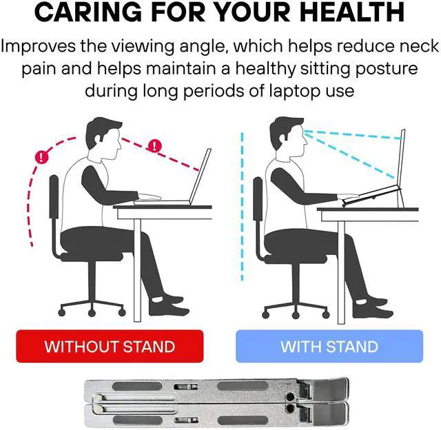 Alt view image 2 of 7 - Adjustable Laptop Stand Ergonomic Aluminum Riser for Desk, Fits 9"-15.6" Laptops Foldable, Portable, Ventilated, Sturdy, Anti-Slip, Ideal for Home & Office