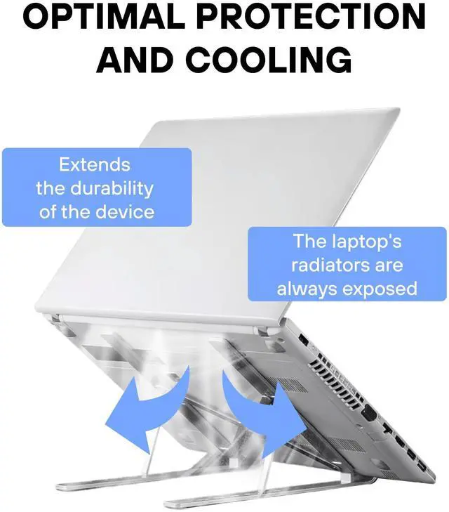 Alt view image 5 of 7 - Adjustable Laptop Stand Ergonomic Aluminum Riser for Desk, Fits 9"-15.6" Laptops Foldable, Portable, Ventilated, Sturdy, Anti-Slip, Ideal for Home & Office