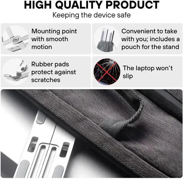 Alt view image 6 of 7 - Adjustable Laptop Stand Ergonomic Aluminum Riser for Desk, Fits 9"-15.6" Laptops Foldable, Portable, Ventilated, Sturdy, Anti-Slip, Ideal for Home & Office