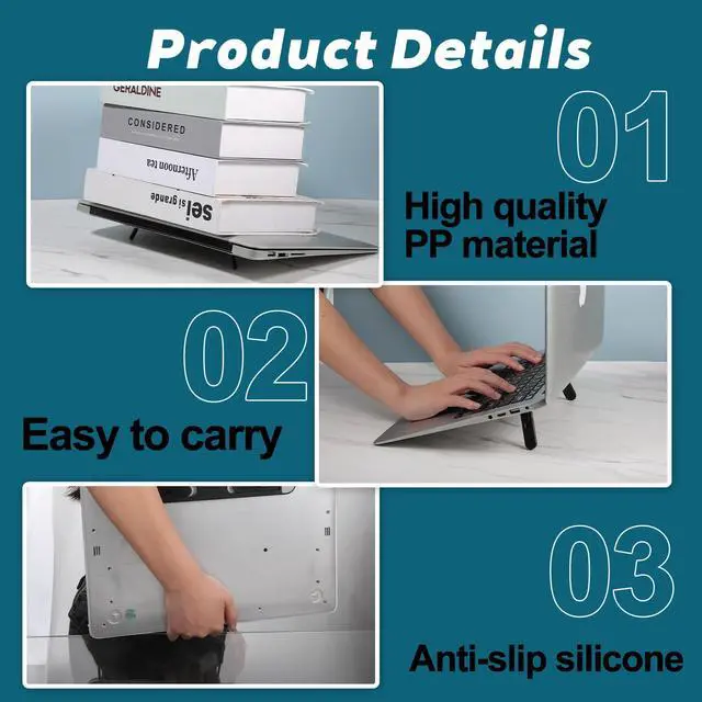 Alt view image 5 of 7 - Foldable Keyboard Riser Stand, Self-Adjusting Laptop Feet with Dual Angles Small Computer Stand Portable PP Computer Keyboard Lift for Desk