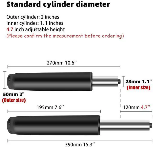 Alt view image 2 of 7 - 4.7 inch Office Chair Gas Lift Cylinder-Office Chair Replacement Parts,Universal Size Fits Most Chairs,Heavy Duty Gas Lift Hydraulic/Pneumatic Piston for Office Chair
