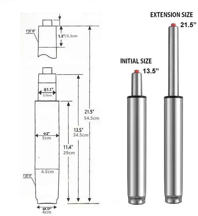 Alt view image 4 of 7 - Gas Lift Cylinder Replacement: Pneumatic Shock Piston for Tall Chairs & Stools - Lift Mechanism 1000 lbs Capacity Universal Size - Stroke Length 13.5"-21.5" (8" Stroke)