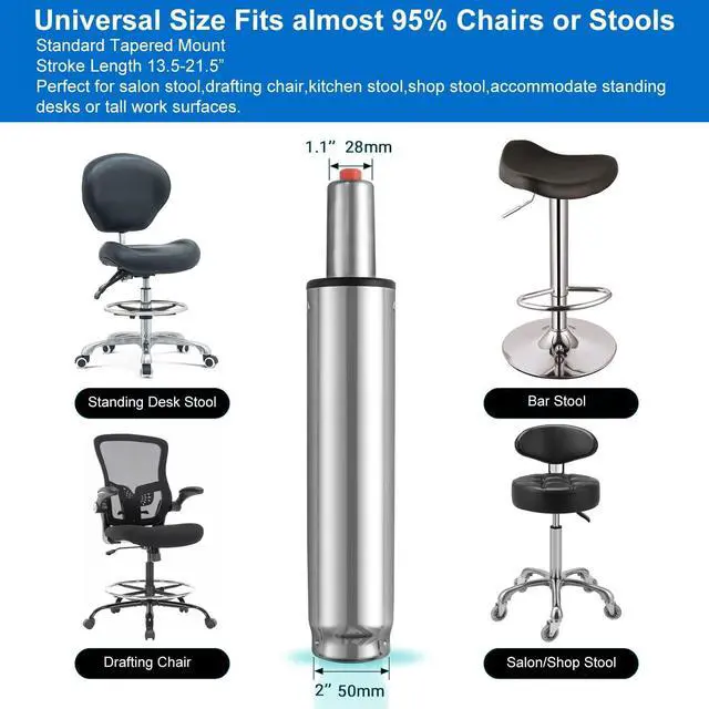 Alt view image 3 of 7 - Gas Lift Cylinder Replacement: Pneumatic Shock Piston for Tall Chairs & Stools - Lift Mechanism 1000 lbs Capacity Universal Size - Stroke Length 13.5"-21.5" (8" Stroke)