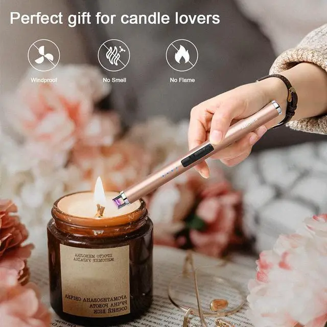 Alt view image 2 of 7 - Rechargeable Electric Candle Lighter, Arc Plasma Windproof Lighter for Candle Kitchen Birthday, Christmas Stocking Stuffers Gifts for Mom Men Wife with Type-C Cable, Gold