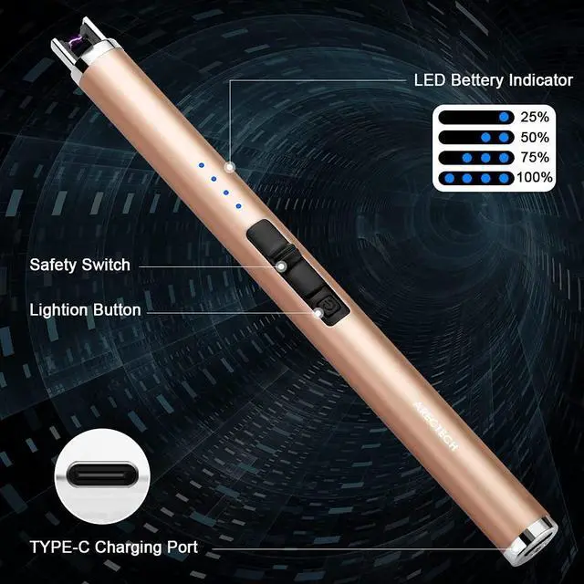 Alt view image 3 of 7 - Rechargeable Electric Candle Lighter, Arc Plasma Windproof Lighter for Candle Kitchen Birthday, Christmas Stocking Stuffers Gifts for Mom Men Wife with Type-C Cable, Gold