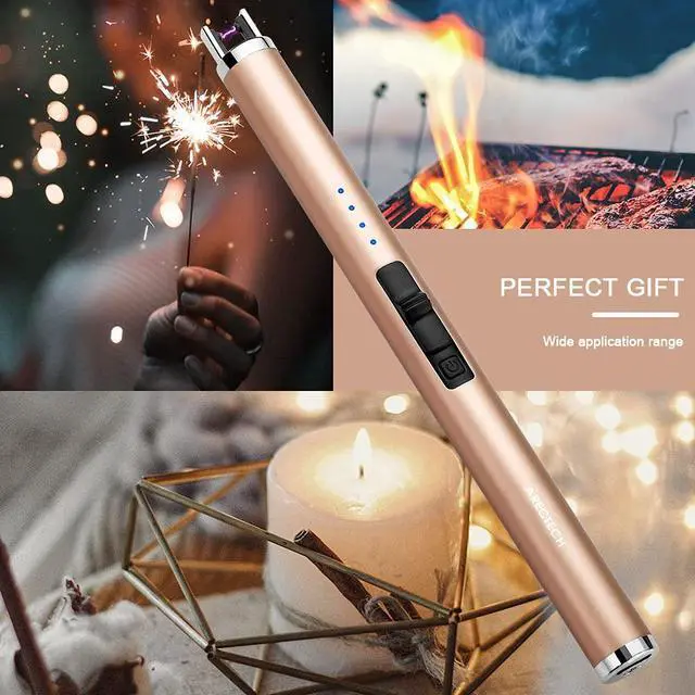 Alt view image 7 of 7 - Rechargeable Electric Candle Lighter, Arc Plasma Windproof Lighter for Candle Kitchen Birthday, Christmas Stocking Stuffers Gifts for Mom Men Wife with Type-C Cable, Gold