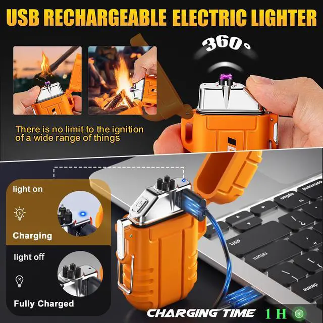 Alt view image 4 of 7 - 2 Pack Waterproof Outdoor Lighter Windproof Torch Lighters Butane Refillable USB Rechargeable Electric Dual Arc Plasma Lighter Hiking Camping Essentials Hunting Gear Fathers Day Dad Gifts