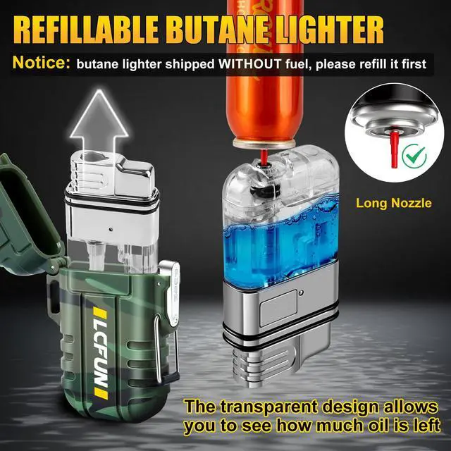 Alt view image 6 of 7 - 2 Pack Waterproof Outdoor Lighter Windproof Torch Lighters Butane Refillable USB Rechargeable Electric Dual Arc Plasma Lighter Hiking Camping Essentials Hunting Gear Fathers Day Dad Gifts