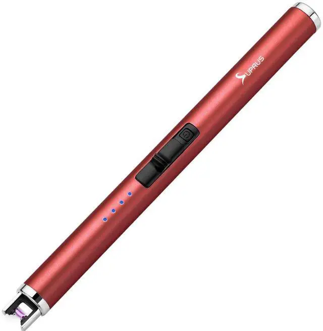 Main image of Electric Lighter Candle Type C Rechargeable Lighter with Upgraded LED Battery Display Safety Switch Flameless Plasma Windproof for Candle Cooking BBQs Fireworks Gift(Red)