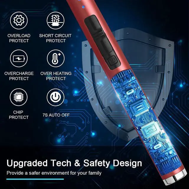 Alt view image 3 of 7 - Electric Lighter Candle Type C Rechargeable Lighter with Upgraded LED Battery Display Safety Switch Flameless Plasma Windproof for Candle Cooking BBQs Fireworks Gift(Red)