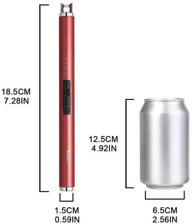 Alt view image 6 of 7 - Electric Lighter Candle Type C Rechargeable Lighter with Upgraded LED Battery Display Safety Switch Flameless Plasma Windproof for Candle Cooking BBQs Fireworks Gift(Red)