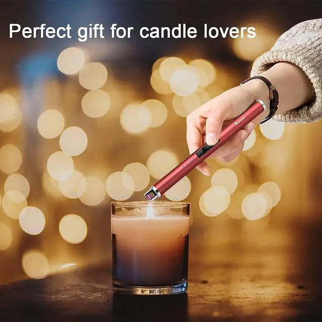 Alt view image 7 of 7 - Electric Lighter Candle Type C Rechargeable Lighter with Upgraded LED Battery Display Safety Switch Flameless Plasma Windproof for Candle Cooking BBQs Fireworks Gift(Red)