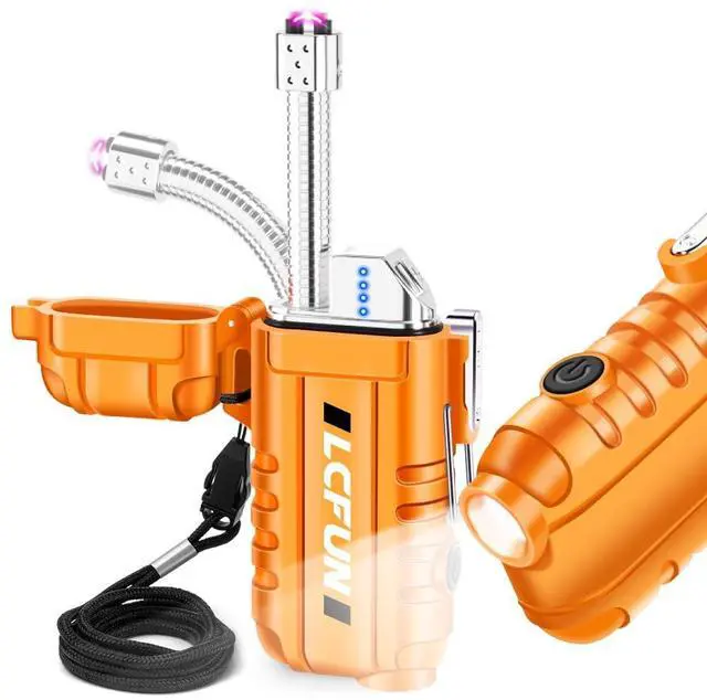 Main image of USB Rechargeable Electric Arc Lighter Windproof Plasma Lighters with LED Battery Display, Waterproof Matches with Flashlight for Camping, Survival Tactical Gear