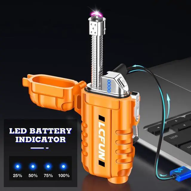 Alt view image 3 of 7 - USB Rechargeable Electric Arc Lighter Windproof Plasma Lighters with LED Battery Display, Waterproof Matches with Flashlight for Camping, Survival Tactical Gear