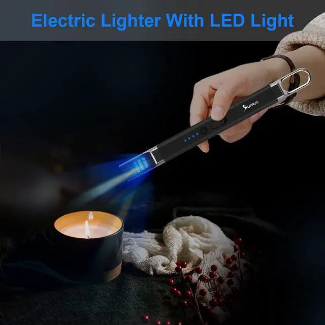 Alt view image 4 of 7 - Candle Electric Arc Lighter Windproof Flameless USB Rechargeable Lighter with LED Light for Candle Camping BBQ Cooking (Black)