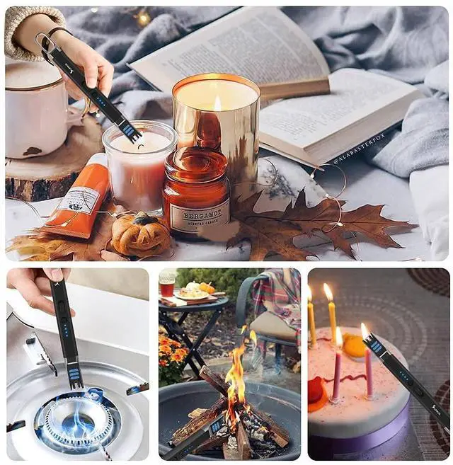 Alt view image 5 of 7 - Candle Electric Arc Lighter Windproof Flameless USB Rechargeable Lighter with LED Light for Candle Camping BBQ Cooking (Black)