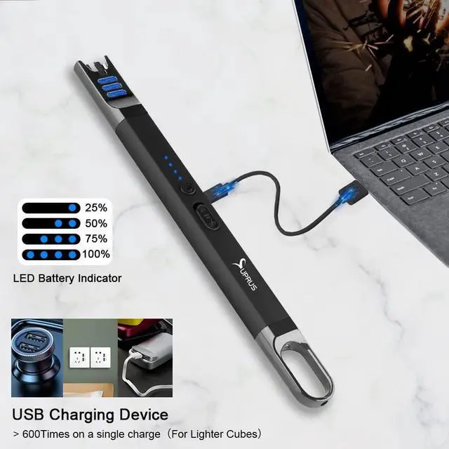 Alt view image 6 of 7 - Candle Electric Arc Lighter Windproof Flameless USB Rechargeable Lighter with LED Light for Candle Camping BBQ Cooking (Black)