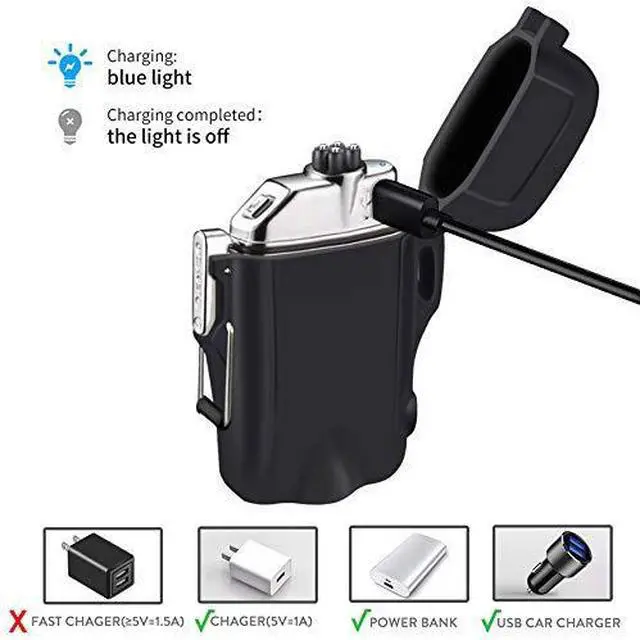 Alt view image 2 of 4 - Waterproof 3 Modes of Flashlight Windproof Lighter Dual Arc Electric Rechargeable Dual Arc Plasma Lighters with Survival Emergency Whistle and Lanyard