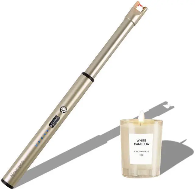 Main image of Electric Candle Lighter Windproof USB Rechargeable Flameless Long Neck Lighter for Candles Gas Stove Fireplace BBQ Kitchen Grills (Champagne Gold)