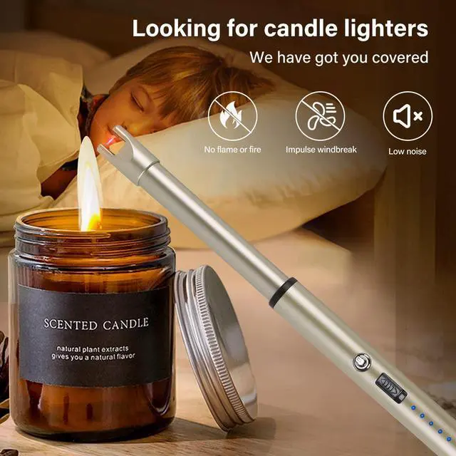 Alt view image 2 of 6 - Electric Candle Lighter Windproof USB Rechargeable Flameless Long Neck Lighter for Candles Gas Stove Fireplace BBQ Kitchen Grills (Champagne Gold)