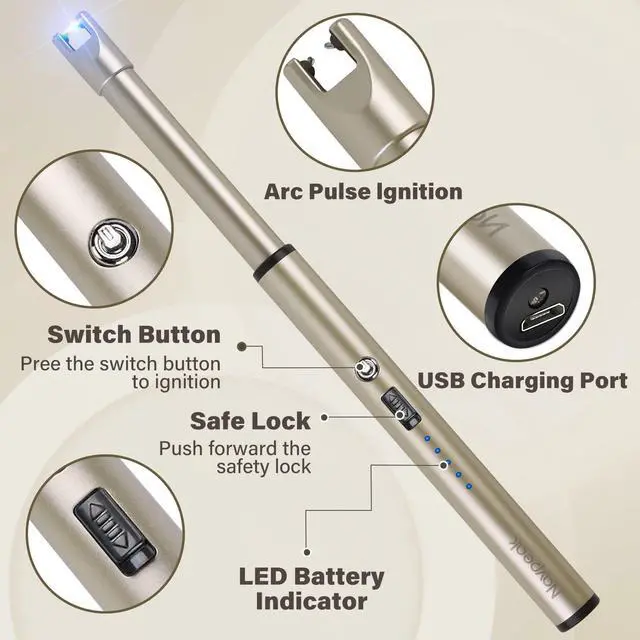 Alt view image 3 of 6 - Electric Candle Lighter Windproof USB Rechargeable Flameless Long Neck Lighter for Candles Gas Stove Fireplace BBQ Kitchen Grills (Champagne Gold)