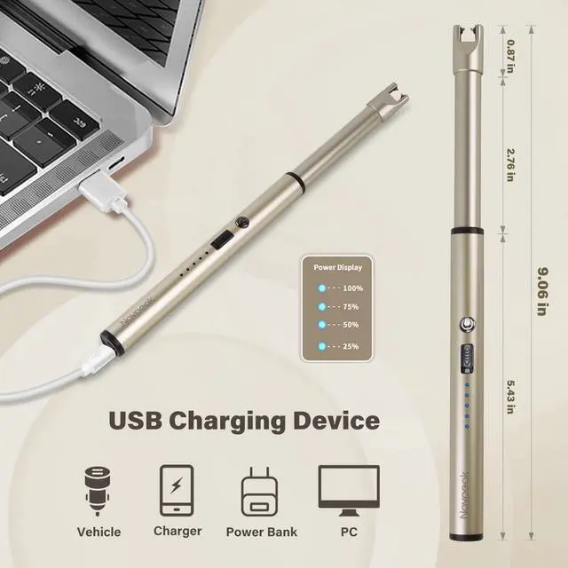 Alt view image 5 of 6 - Electric Candle Lighter Windproof USB Rechargeable Flameless Long Neck Lighter for Candles Gas Stove Fireplace BBQ Kitchen Grills (Champagne Gold)