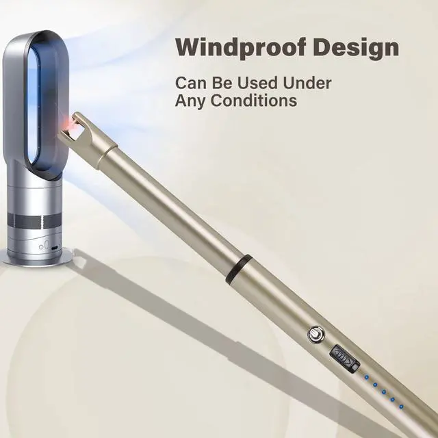 Alt view image 6 of 6 - Electric Candle Lighter Windproof USB Rechargeable Flameless Long Neck Lighter for Candles Gas Stove Fireplace BBQ Kitchen Grills (Champagne Gold)