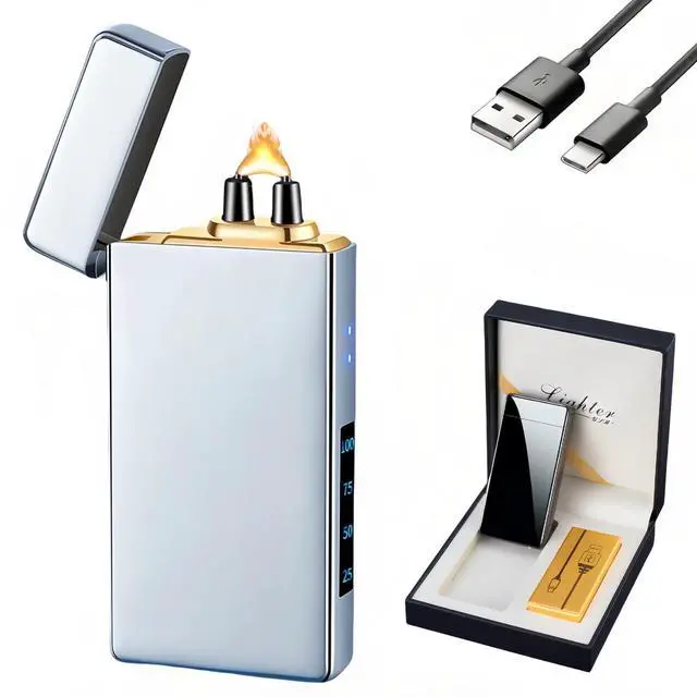 Main image of Smart Electric Lighter with 4 Ignition Modes, High Power Pulse Plasma Arc Lighter, Windproof Electronic Lighters, Rechargeable USB Lighters with Safety Lock (Silver Ice)