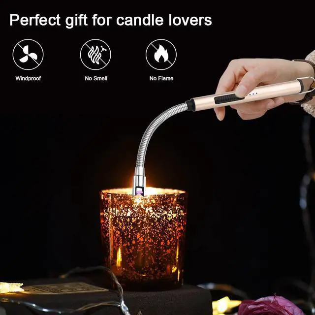 Alt view image 2 of 7 - Electric Arc Candle Lighter Flameless Rechargeable USB Long Lighters for Candle Cooking BBQs Fireworks Gold 2 Pack